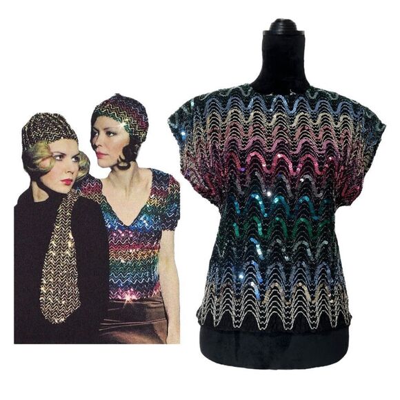 Vintage 70’s Rainbow Sequin Disco Top Size Small - Picture 1 of 14